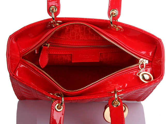 replica jumbo lady dior patent leather bag 6322 red with gold - Click Image to Close